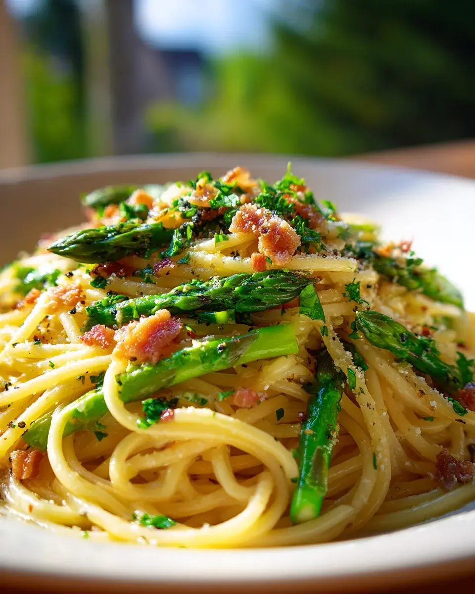 Pasta mit grünem Spargel und Speck