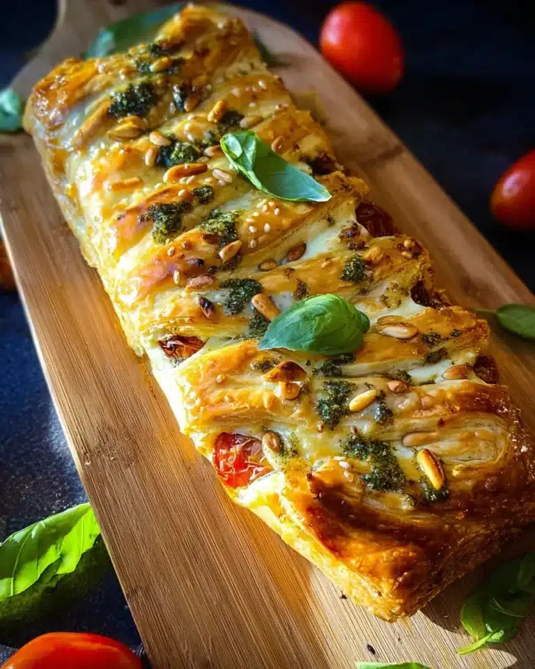 Pesto Strudel mit Tomate und Mozzarella (schnelles Rezept aus Blätterteig)