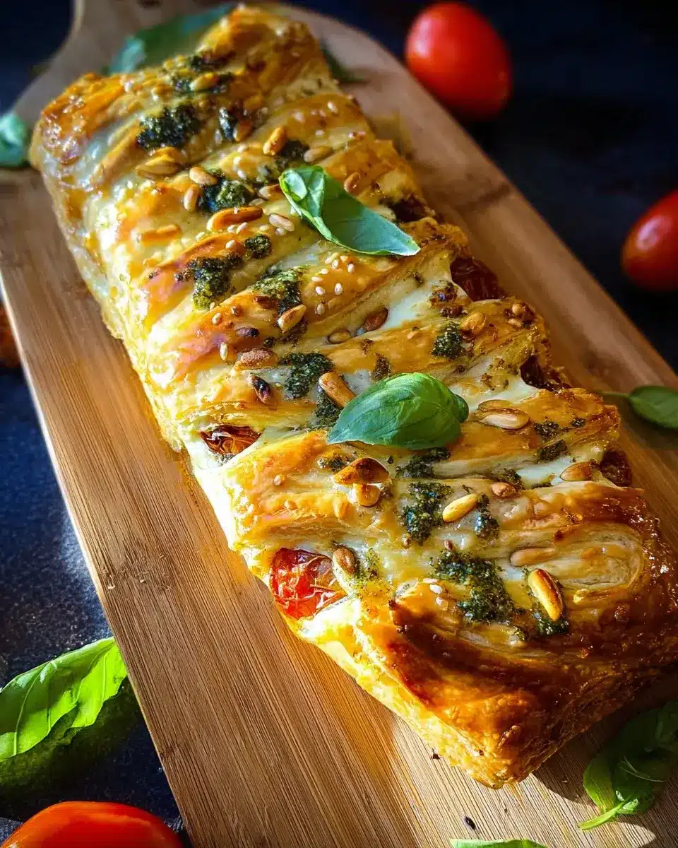 Pesto Strudel mit Tomate und Mozzarella schnelles Rezept aus Blytterteig