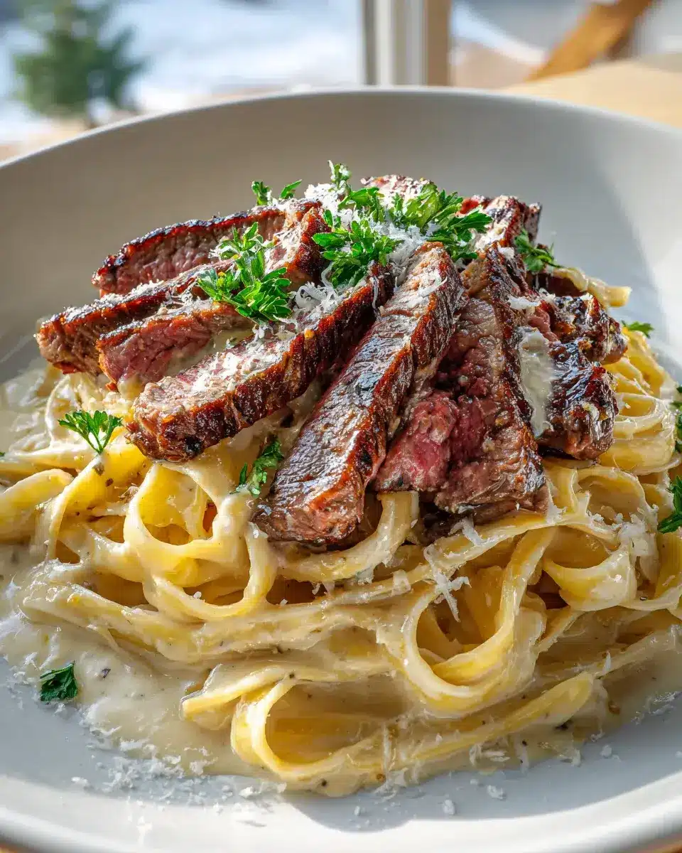 Pikantes Steak Gorgonzola Alfredo Mit Cremiger Parmesan Sose