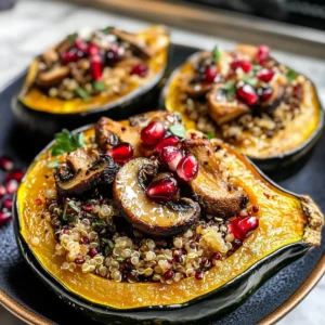 Pilz- und Quinoa-gefüllte Eichelkürbis