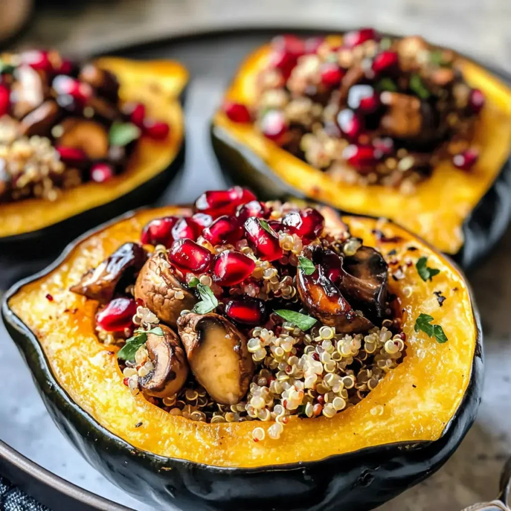 Pilz Quinoa gefüllter Eichelkürbis