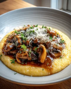 Leckeres Pilzragout auf cremiger Parmesan Polenta