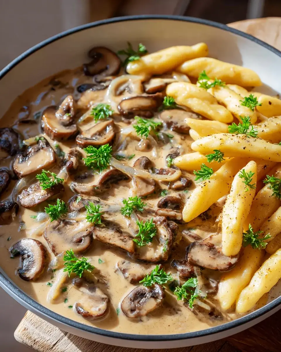 Pilzrahmsauce fyr Rindfleischgerichte