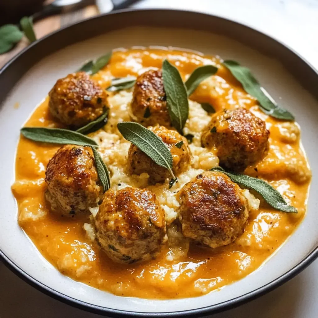 Putenfleischbällchen Kürbis Salbei Sauce