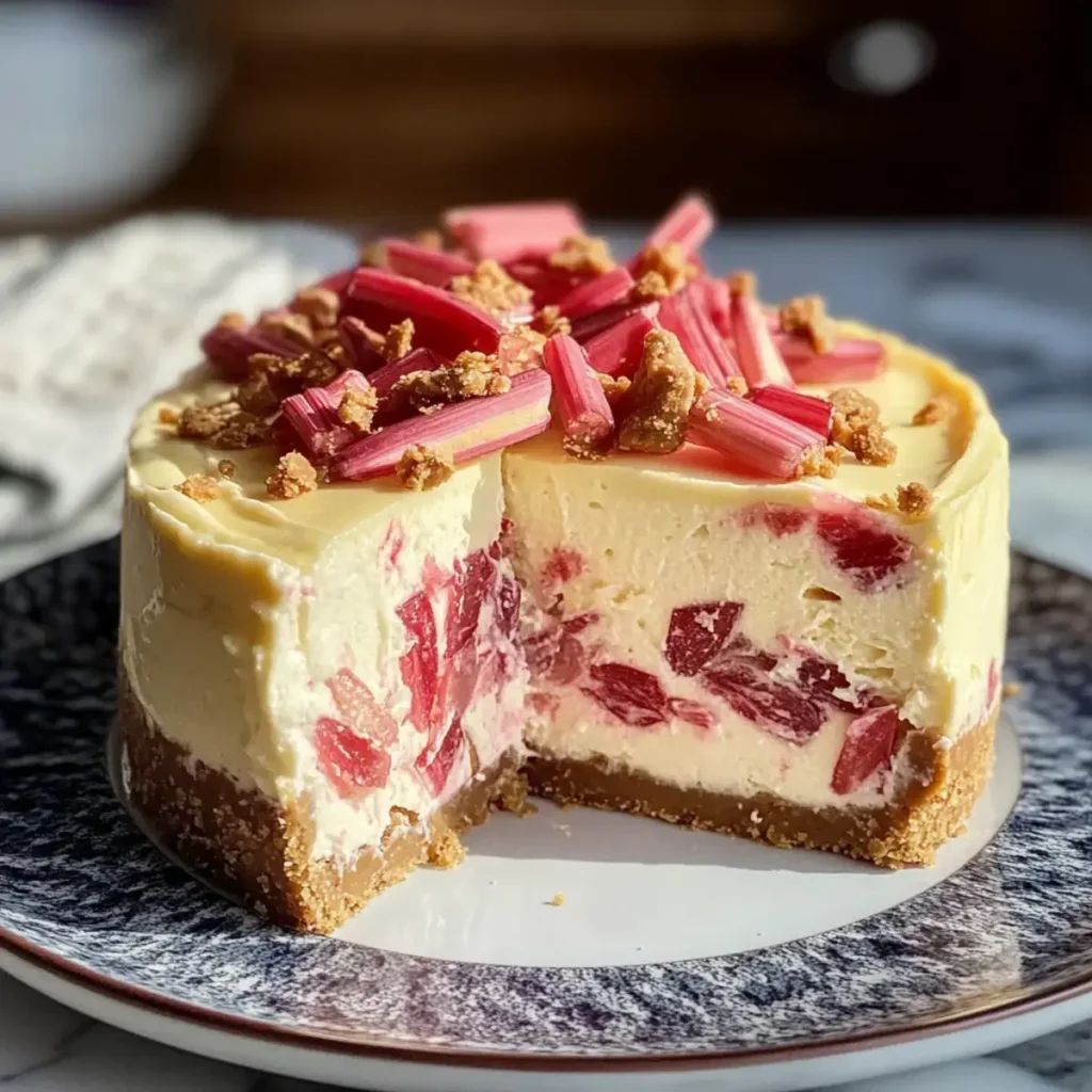 Reichweiße Schokolade Rhabarber Käsekuchen
