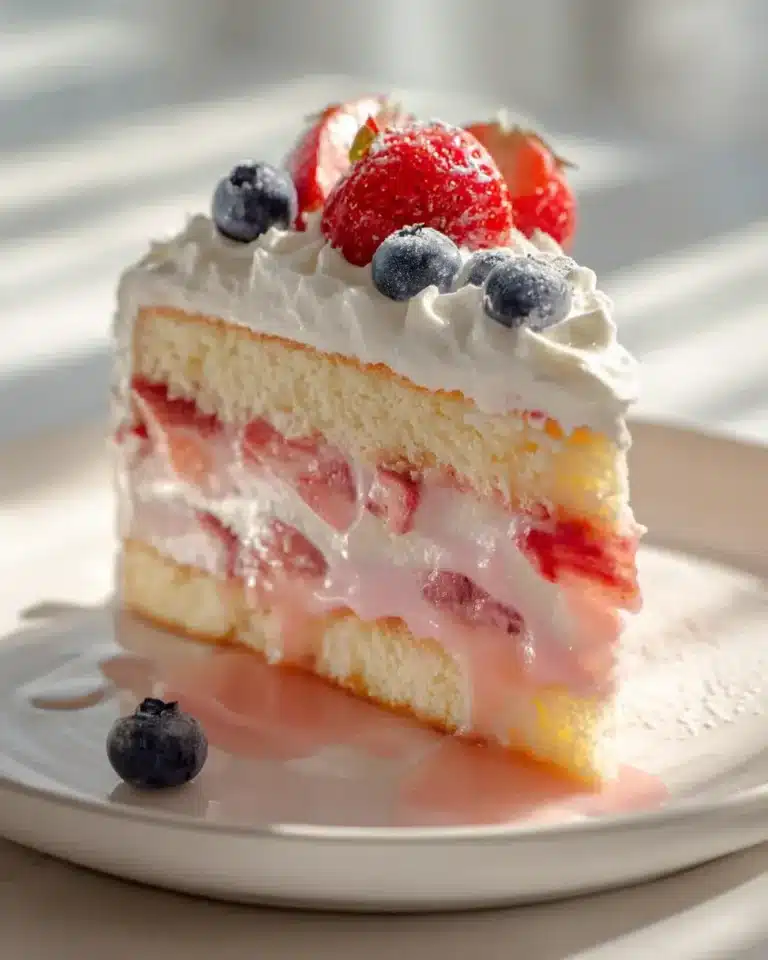 Rhabarber Biskuitkuchen mit Sahne und frischen Erdbeeren