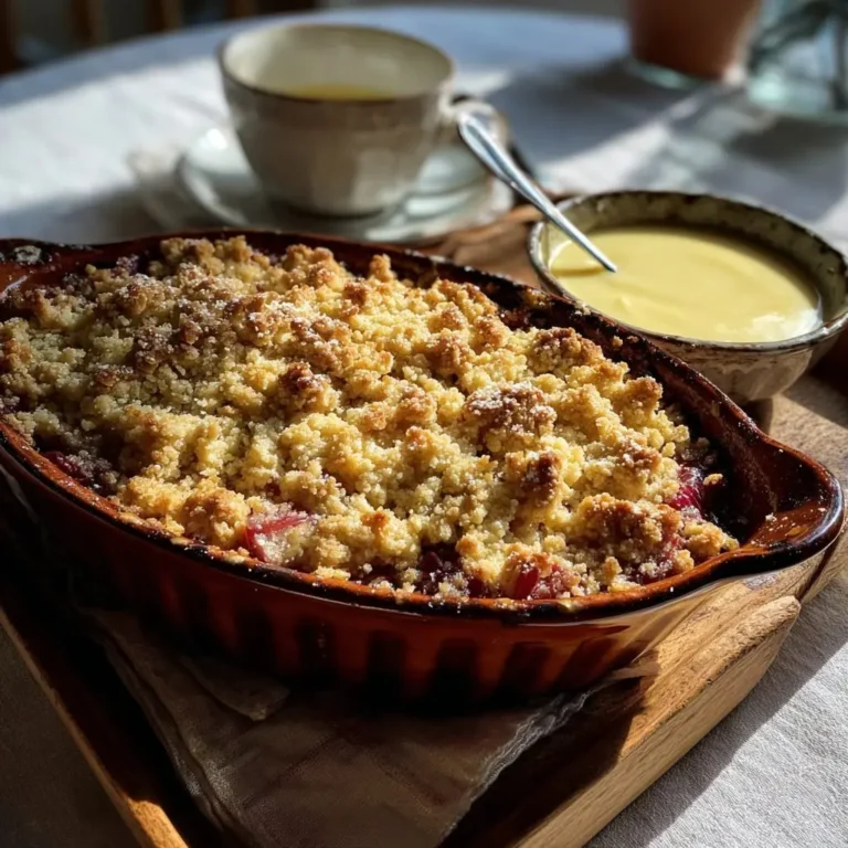 Knuspriger Rhabarber Crumble mit hausgemachter Vanillesauce – LNNRW