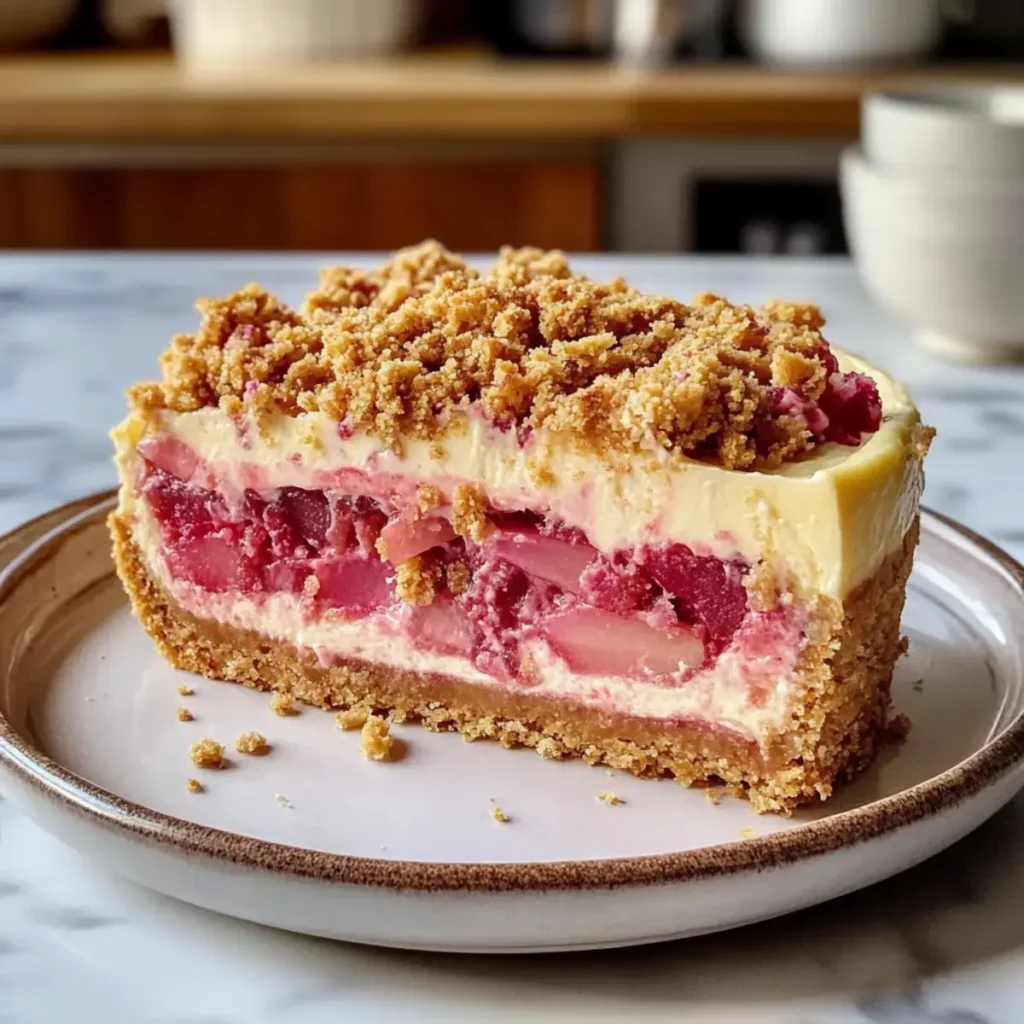 Rhabarber Streuselkuchen Cheesecake