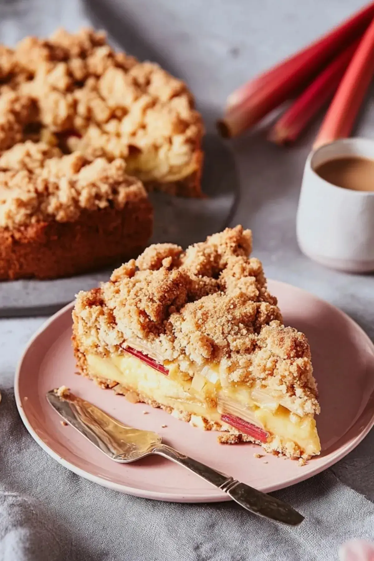 Rhabarberkuchen mit Pudding und Streuseln