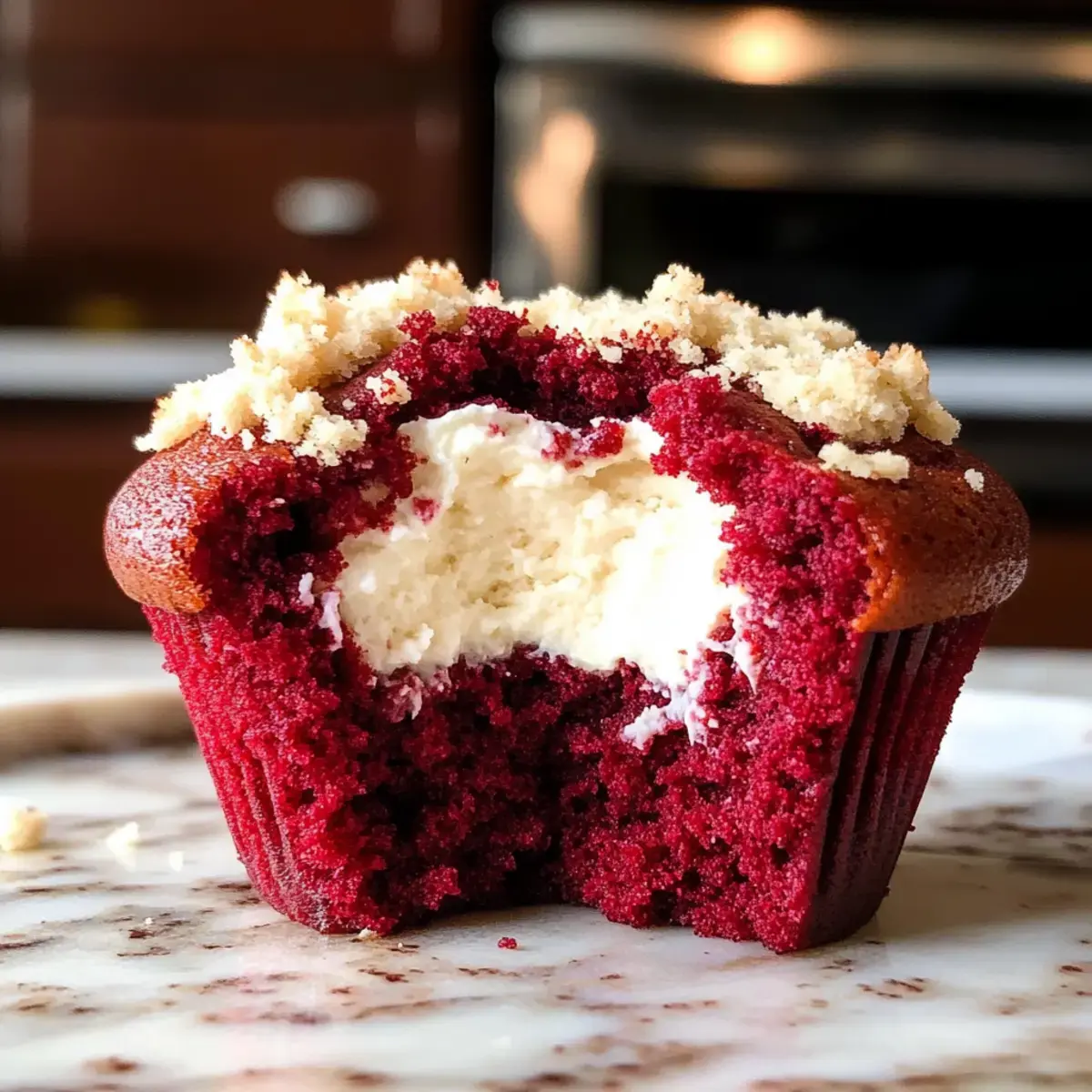 Rote Samtmuffins mit Frischkäsefüllung