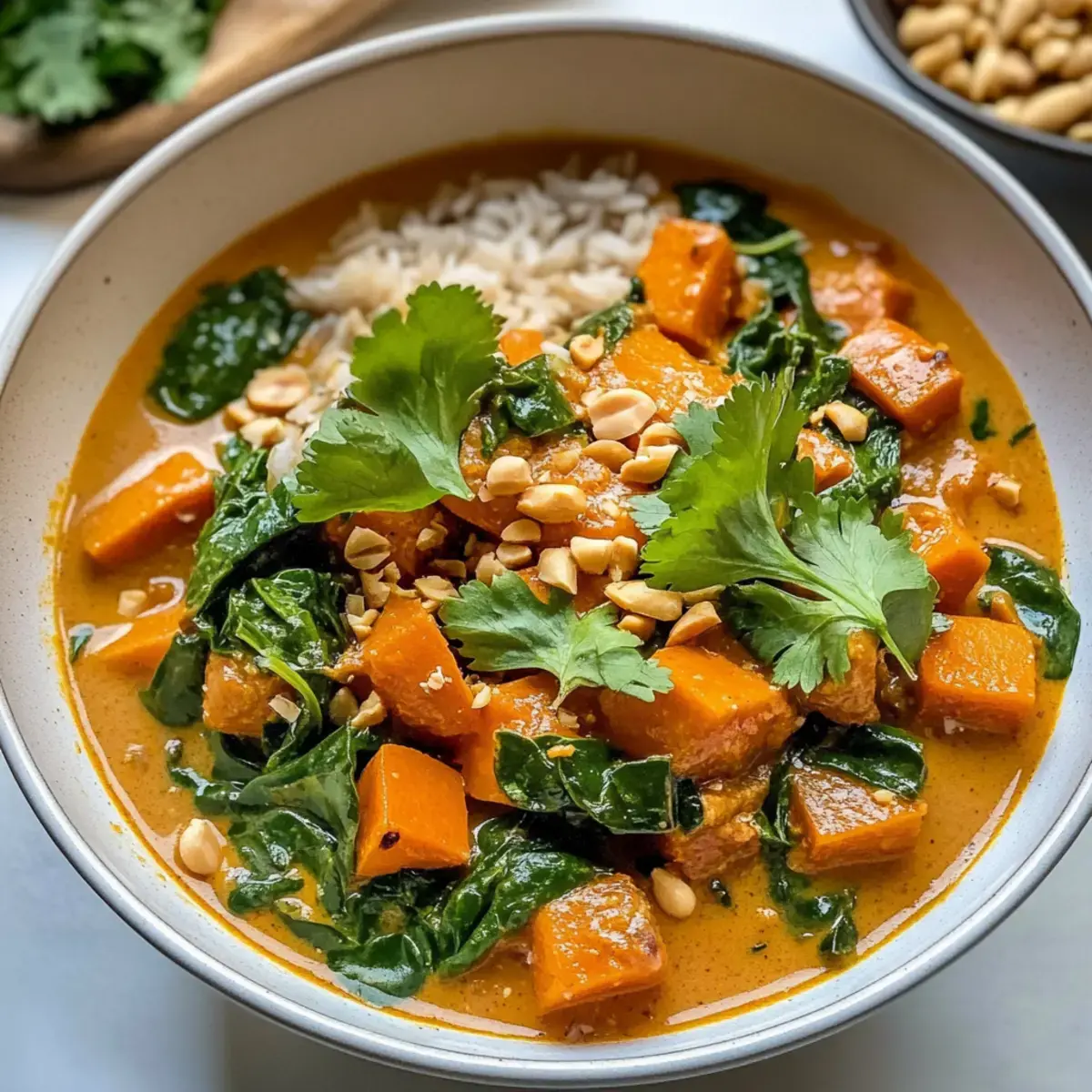 Rotes Thai Süßkartoffel-Curry mit Spinat