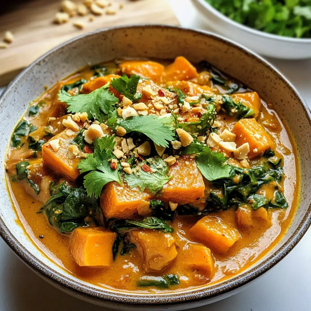 Rotes Thai Süßkartoffel-Curry mit Spinat