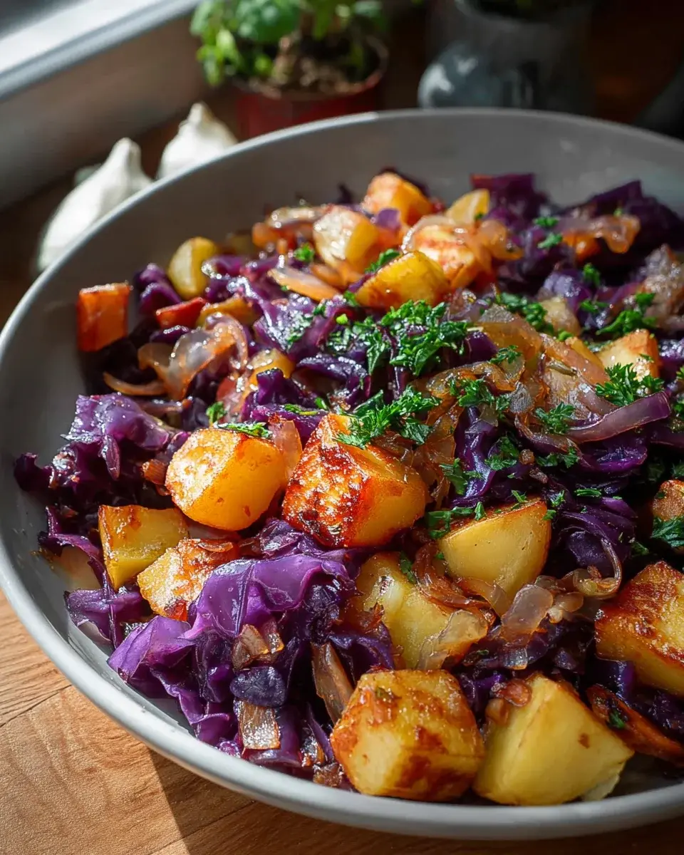 Rotkohlpfanne mit Kartoffeln