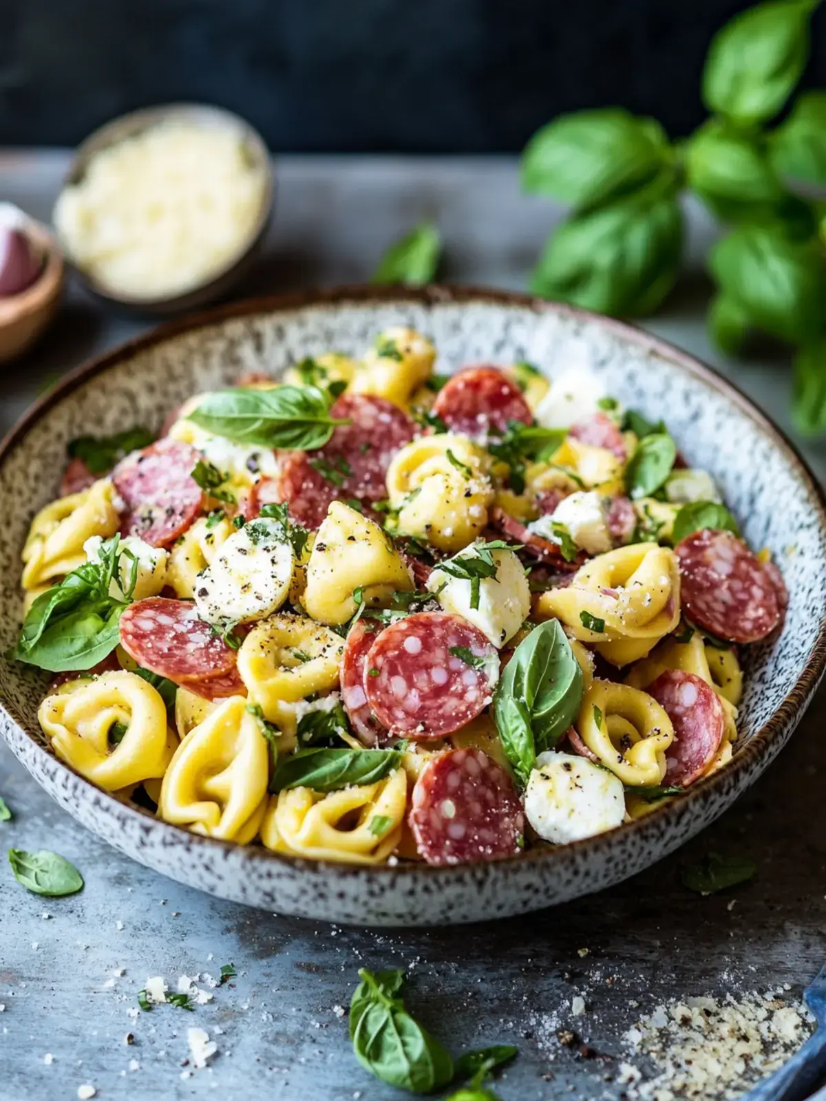 Salami-Mozzarella Tortellini Pasta Salat Rezept