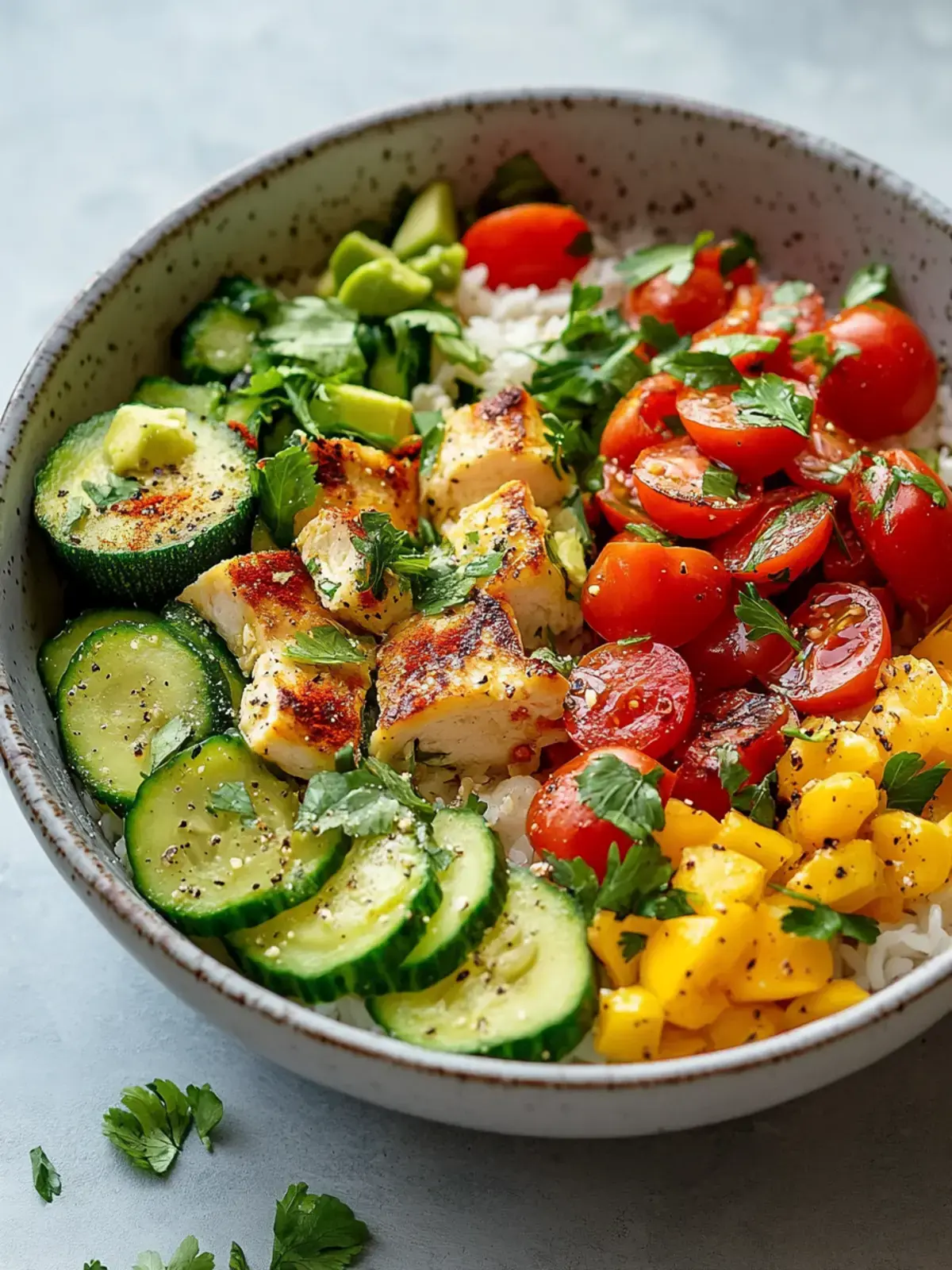 Scharfe Ranch-Hähnchen- und Gemüse-Bowls
