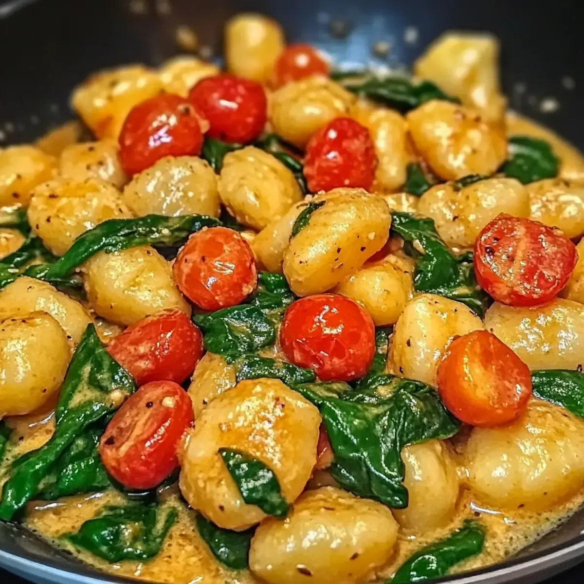 Schnelle Gnocchi Pfanne mit Tomate Spinat