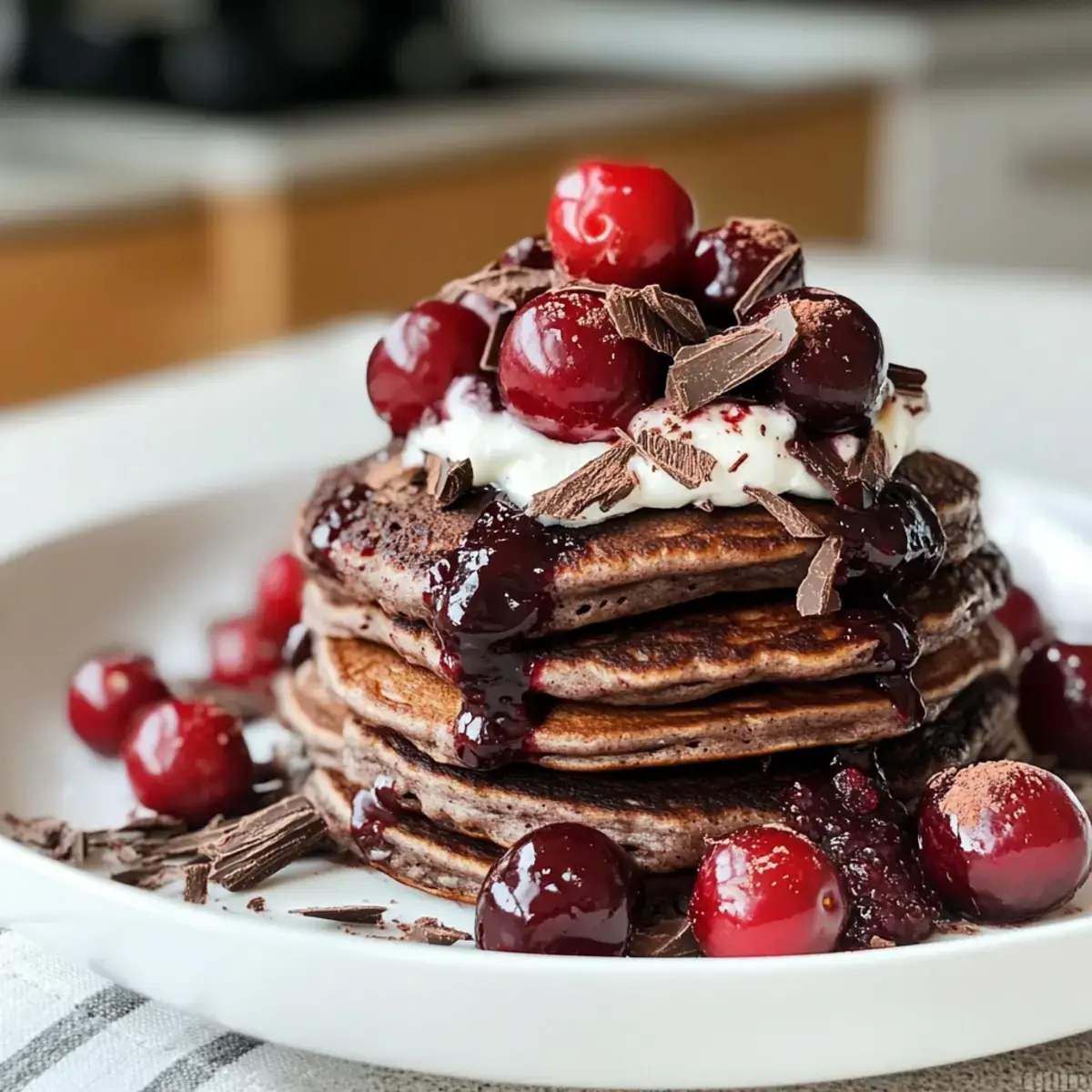 Schokoladenproteinpfannkuchen mit Kirschen