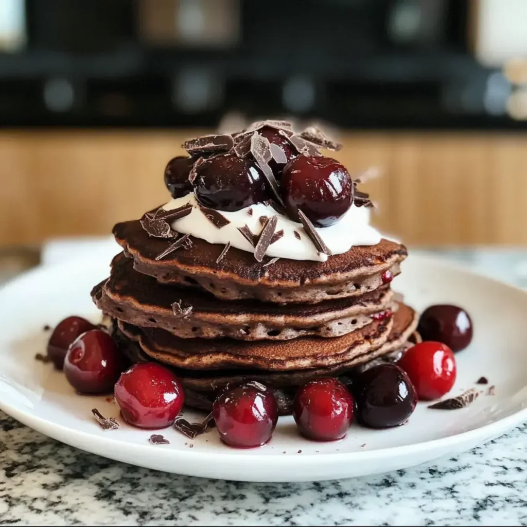 Schokoladenproteinpfannkuchen mit Kirschen