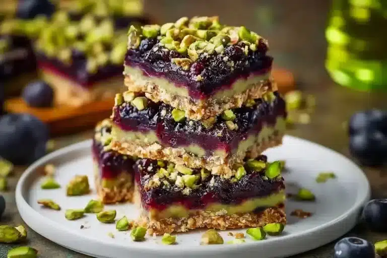 Schwarze Johannisbeer Pistazien Traumriegel ohne Backen