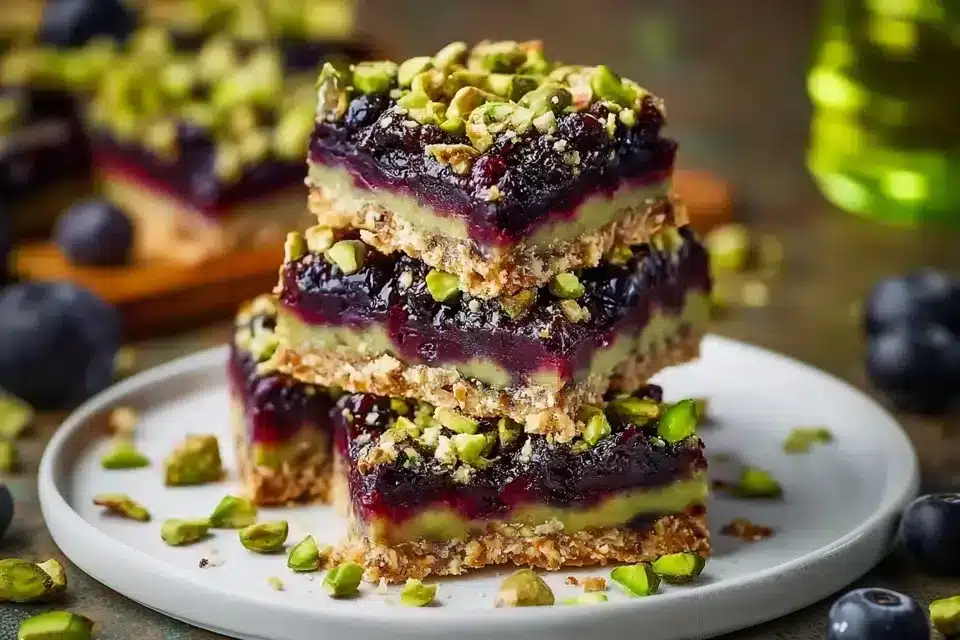 Schwarze Johannisbeer Pistazien Traumriegel ohne Backen