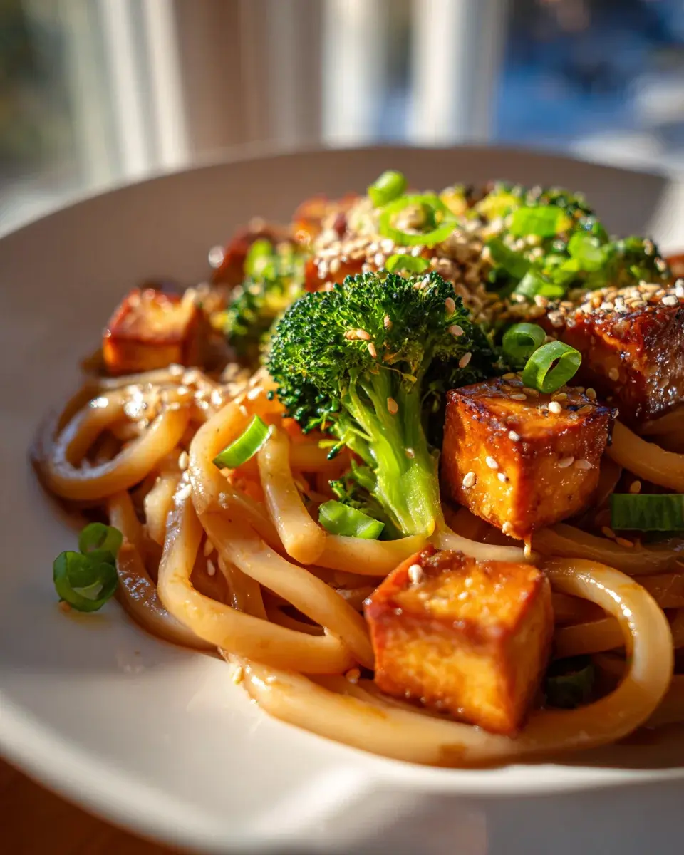 Sesame Tofu Broccoli Udon Nudeln