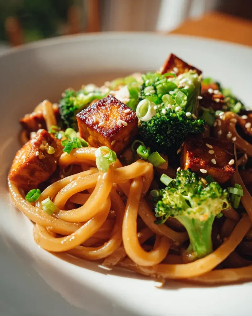Köstliches Sesam Tofu & Broccoli Udon Nudeln Rezept – Snackerra