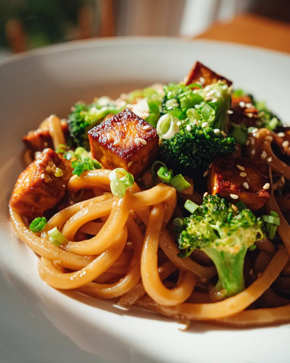 Sesame Tofu Broccoli Udon Nudeln