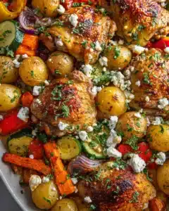 Sheet Pan Hähnchen mit Feta und geröstetem Gemüse