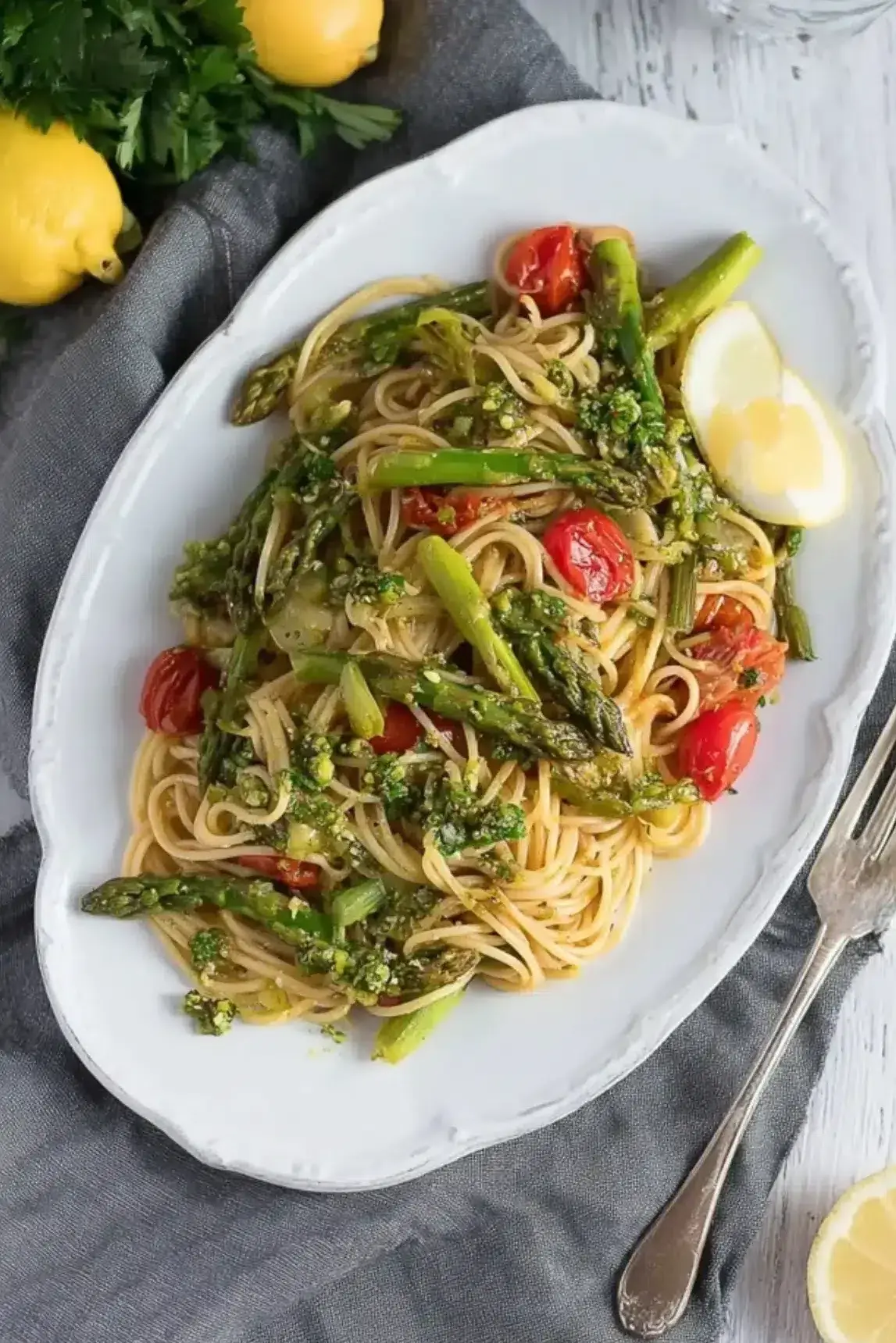 Spaghetti mit grünem Spargel und Gremolata