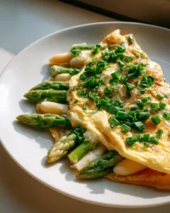 Spargel Omelett mit Frühlingszwiebeln und Schnittlauch