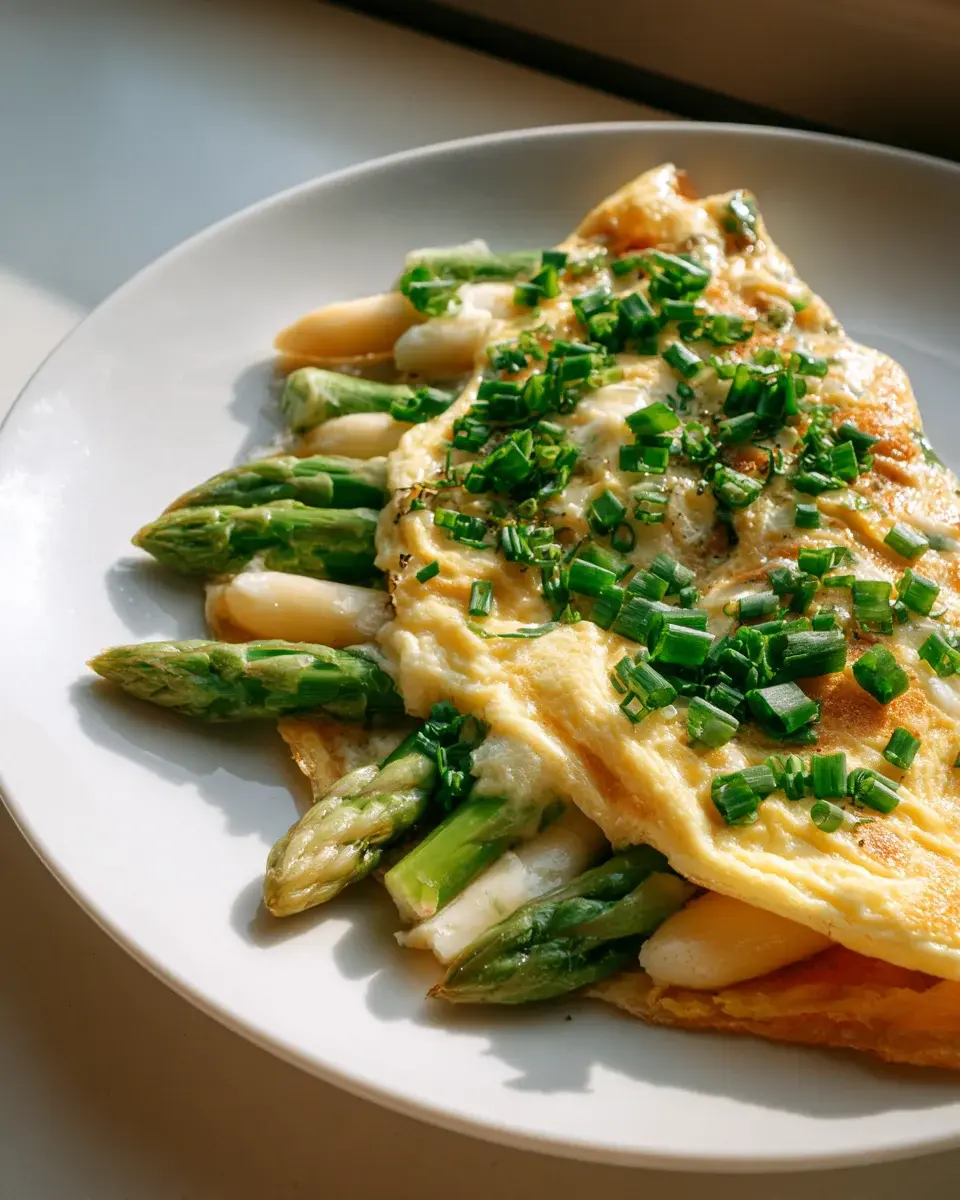 Spargel Omelett mit Frühlingszwiebeln und Schnittlauch Rezept