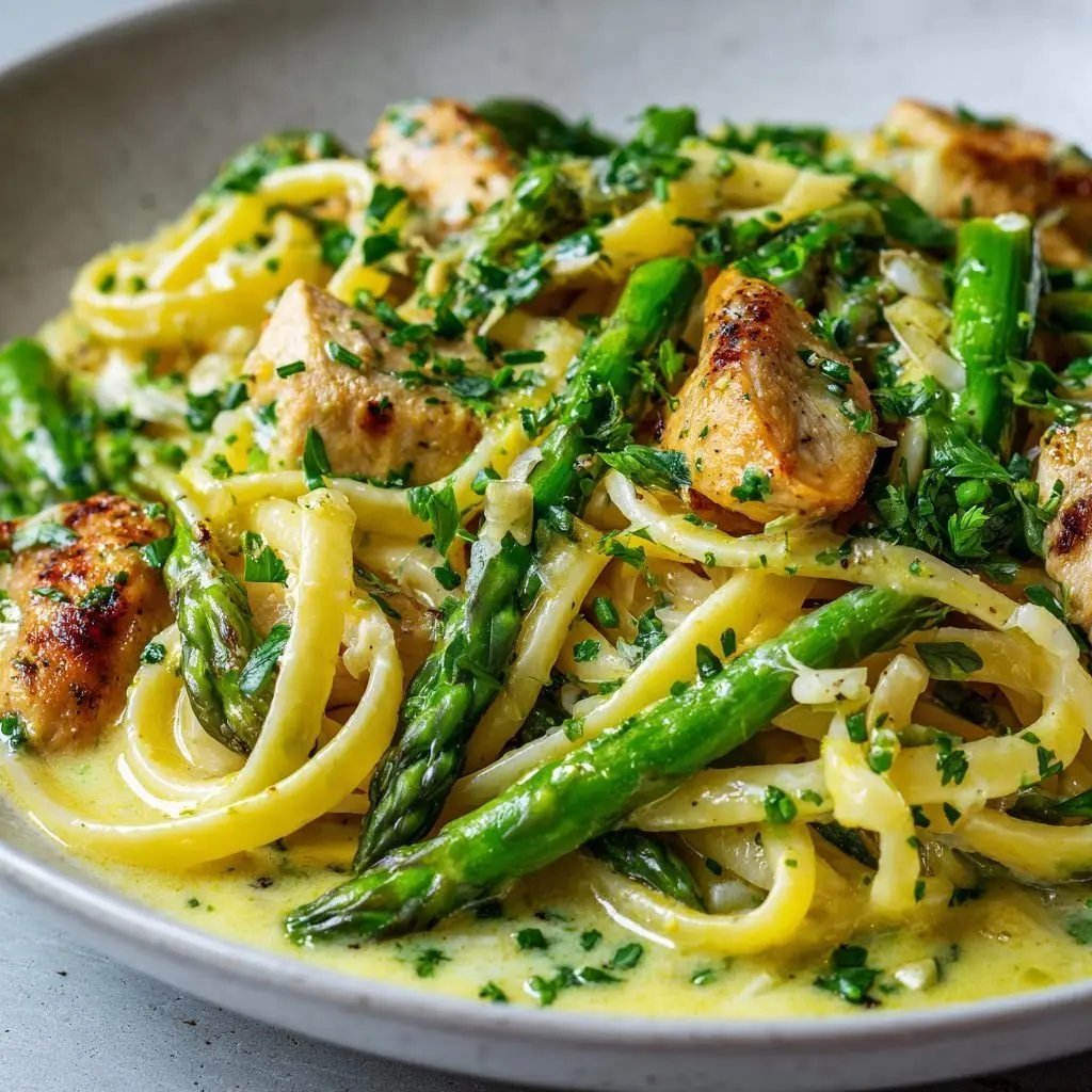 Spargel Pasta mit Hähnchen