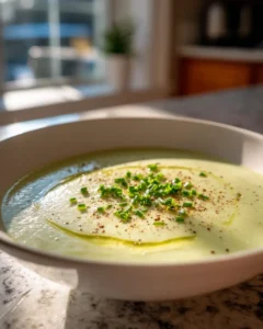 Cremige Spargelsuppe mit Zitrone und weißem Pfeffer