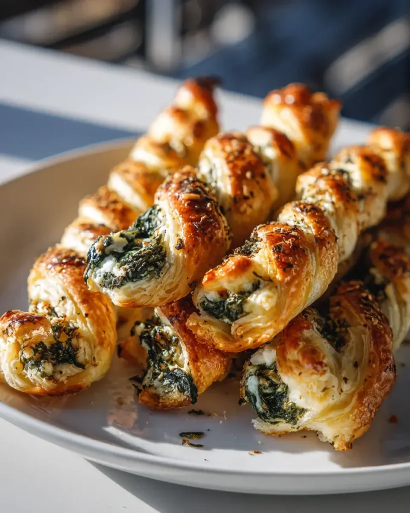 Spinat Feta Blätterteig Käse Drehriegel Rezept