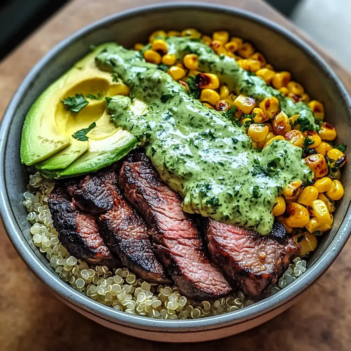 Steak Avocado gerösteter Mais Bowl