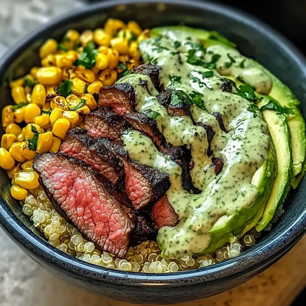 Irresistible Steak, Avocado und gerösteter Mais Bowl