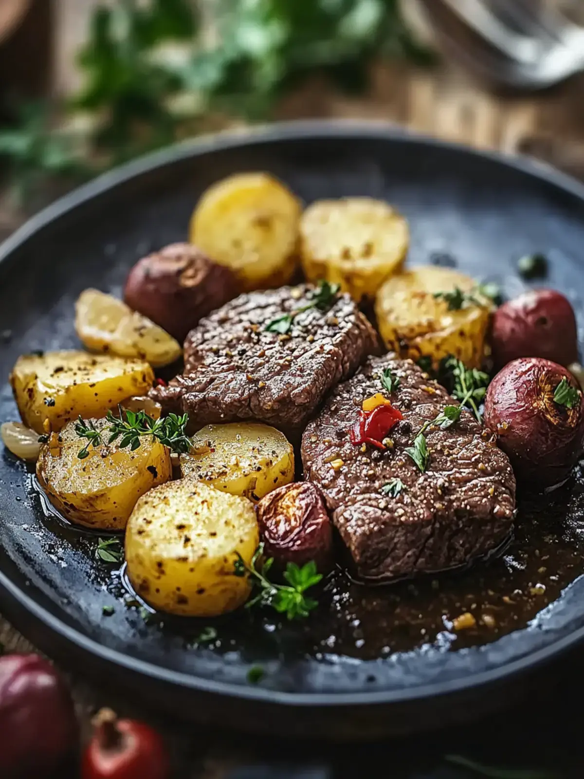 Steak und Kartoffel Pfannenessen