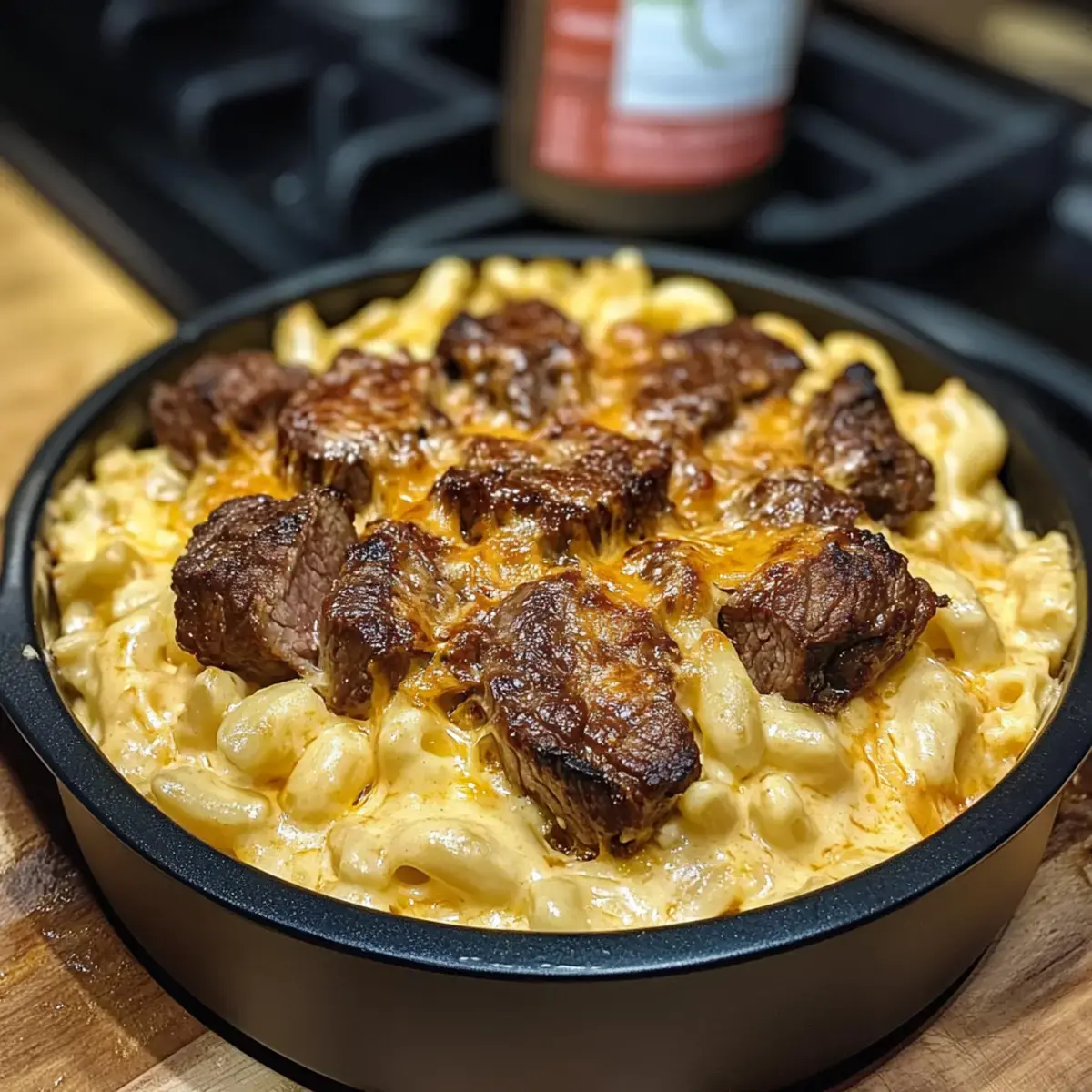 Steakstückchen mit Mac n Cheese