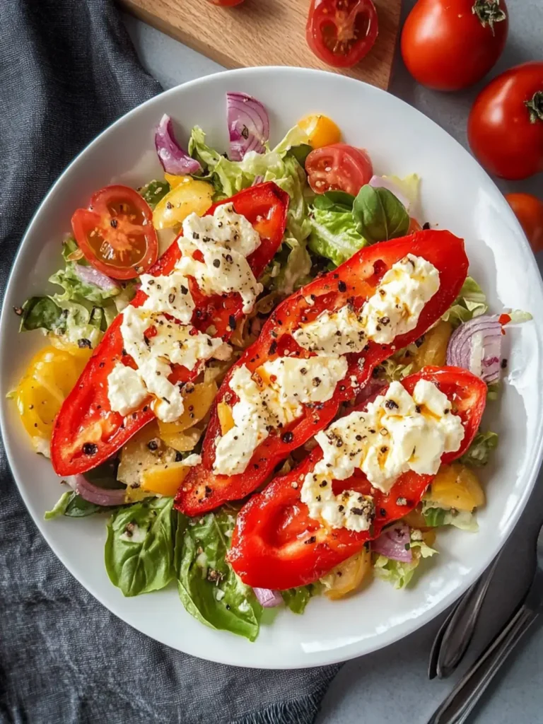 Einfache Low Carb Stuffed Feta Peppers mit bunter Salatbeilage