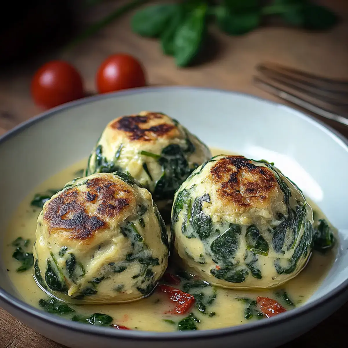 Südtiroler Spinatknödel mit Pilzrahm