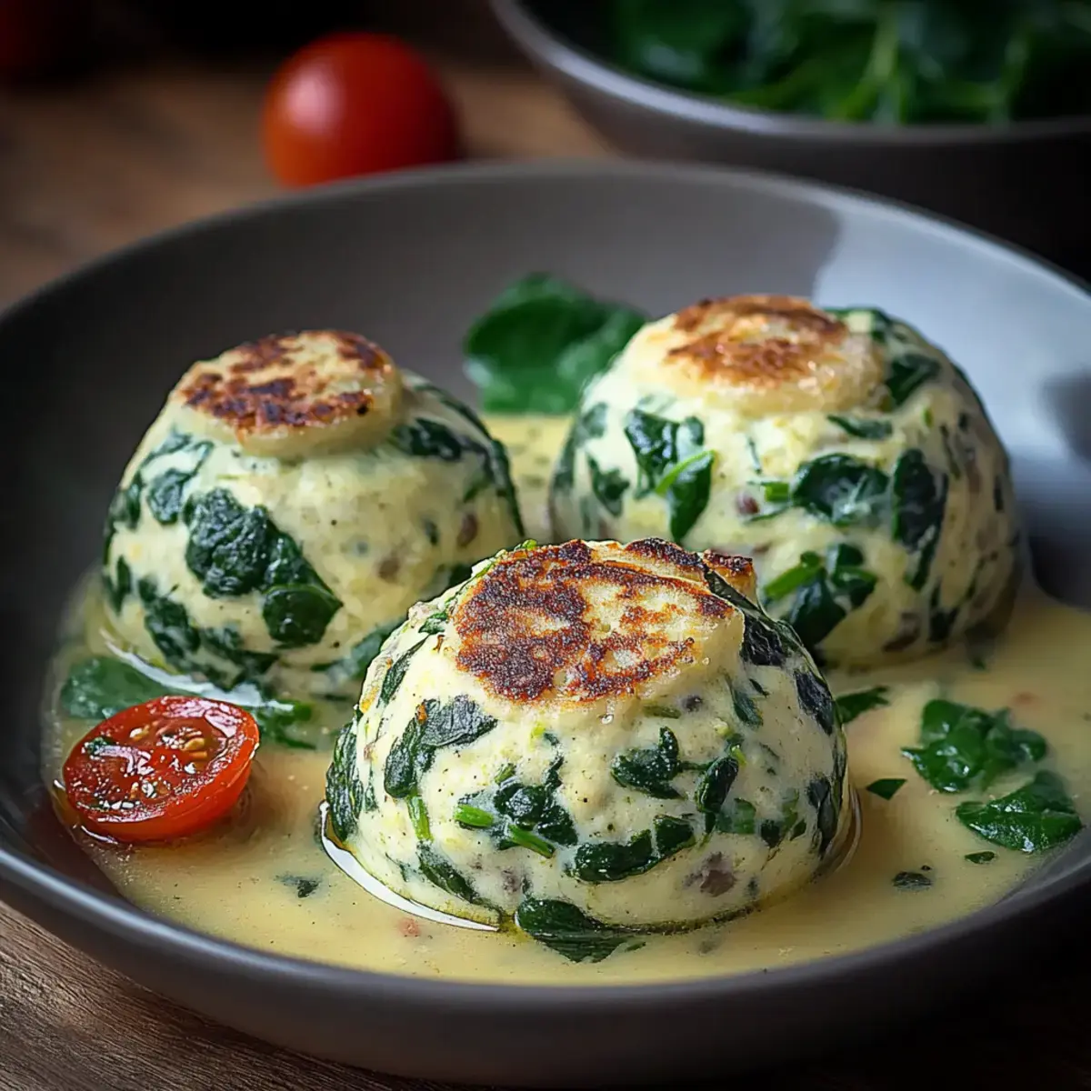Sydtiroler Spinatknoedel mit Pilzrahm