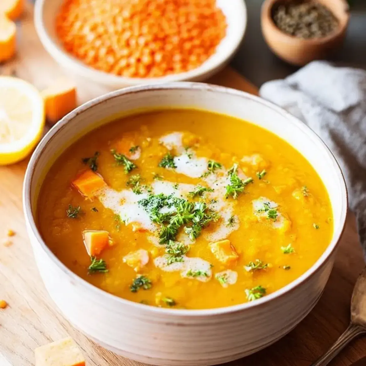 Süßkartoffel Linsen Suppe