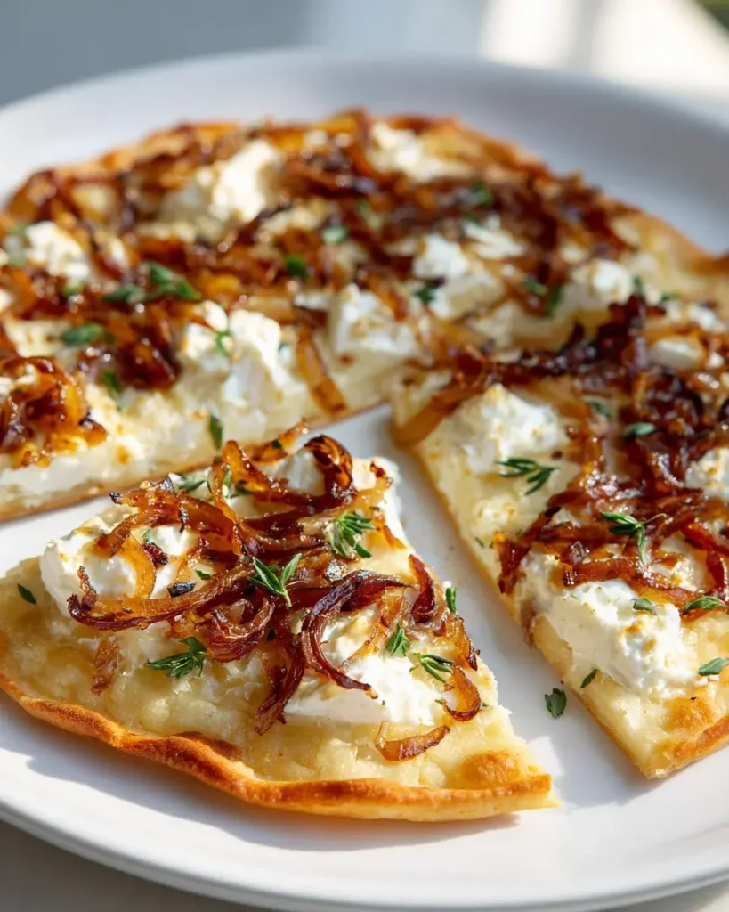 Rezept: Tarte Flambée mit Ziegenkäse & karamellisierten Zwiebeln – Snackerra