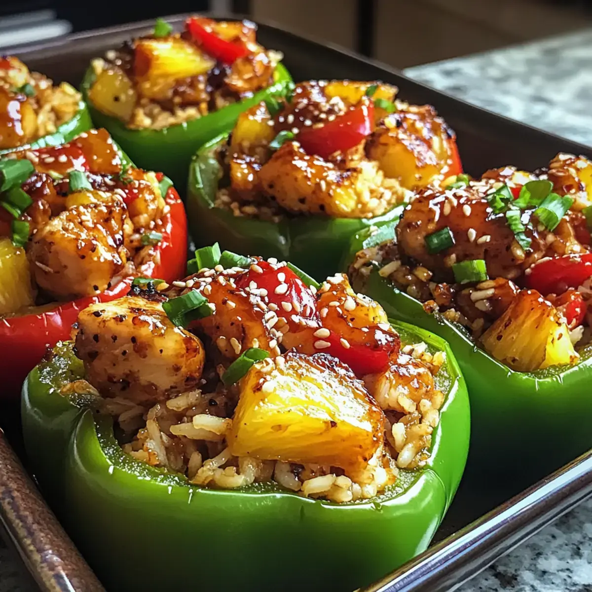 Teriyaki Ananas Hähnchen Reis gefüllte Paprika