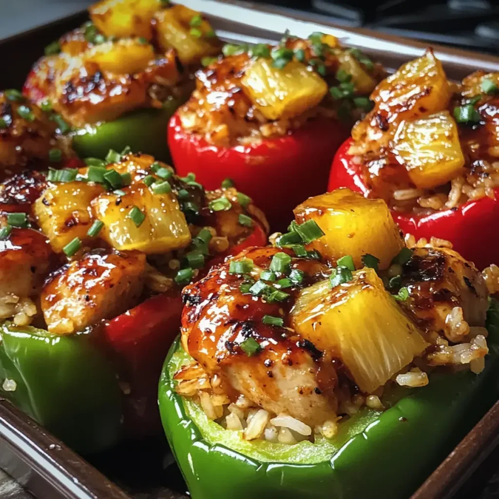 Einfache und köstliche Teriyaki Ananas Hähnchen gefüllte Paprika