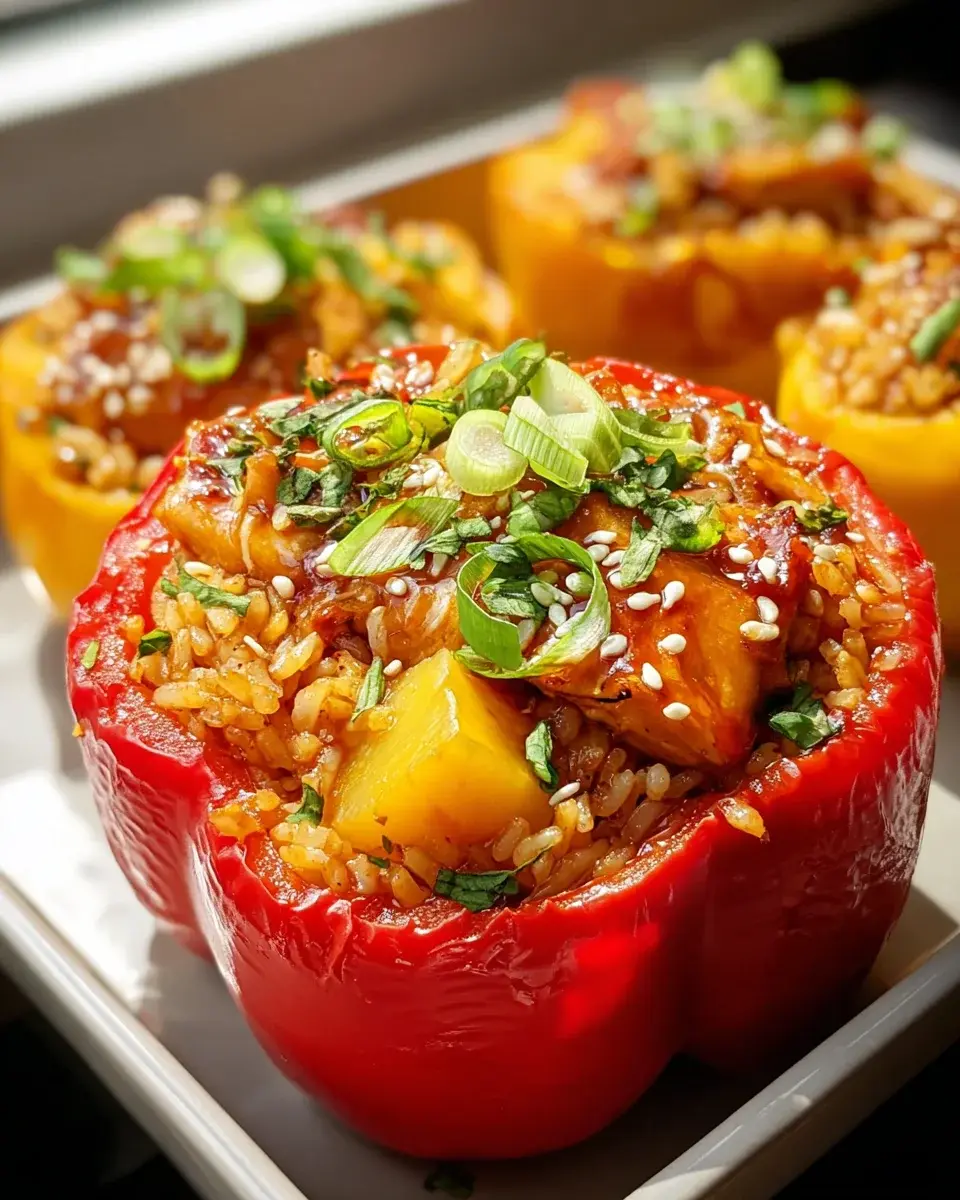 Teriyaki Ananas Hühnchen Reis gefüllte Paprika