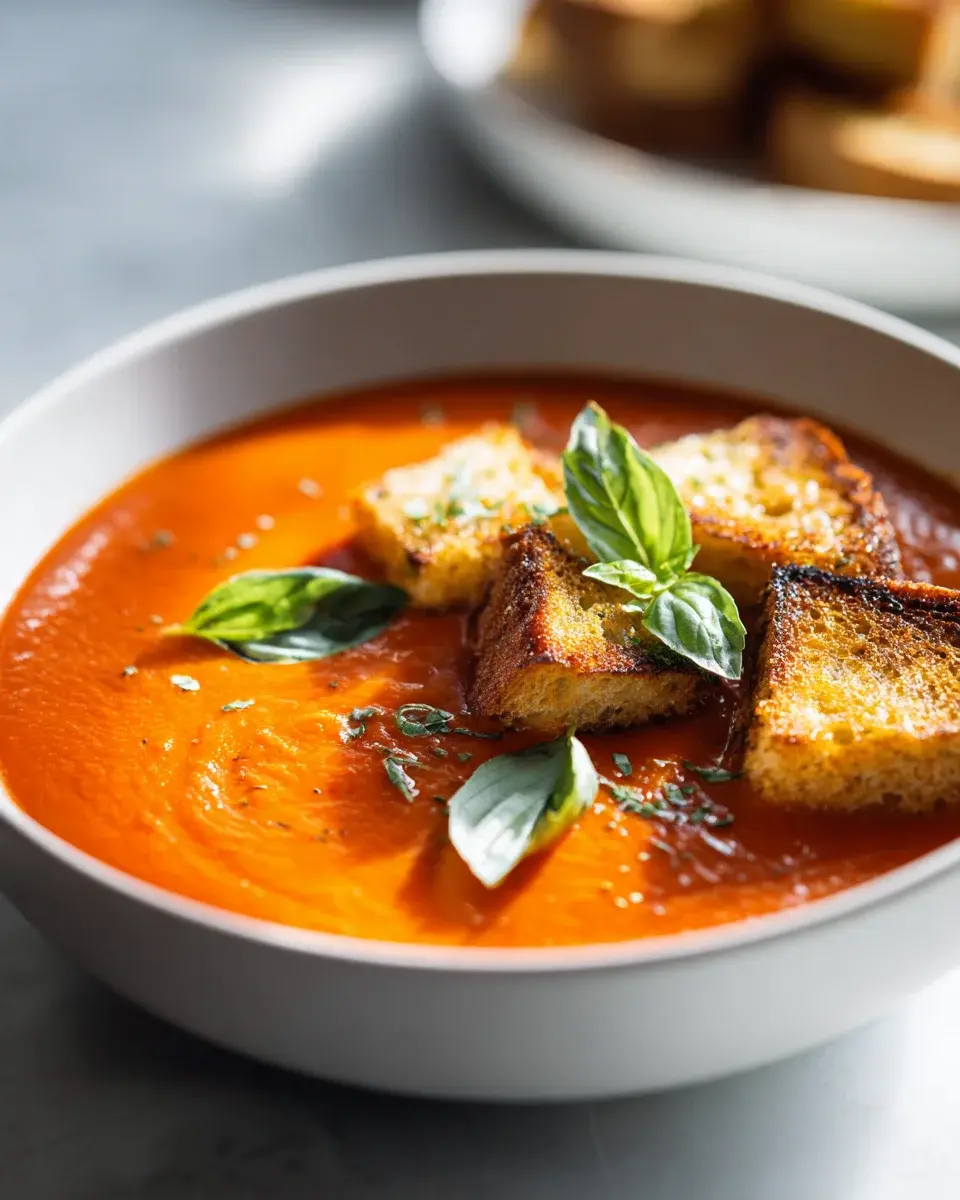 Tomaten-Basilikum-Suppe mit gegrillten Käse-Croutons Rezept