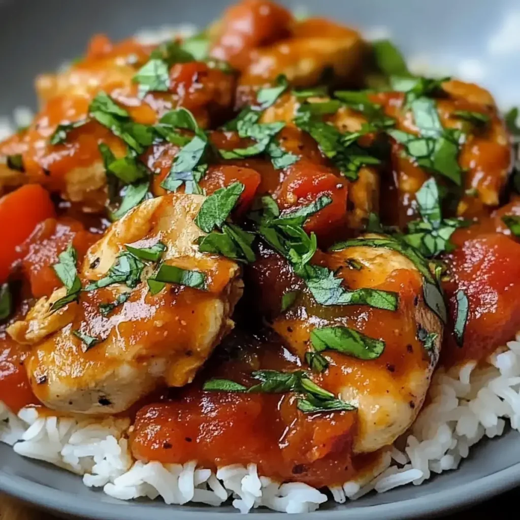 Tomatiges Hähnchen mit Reis