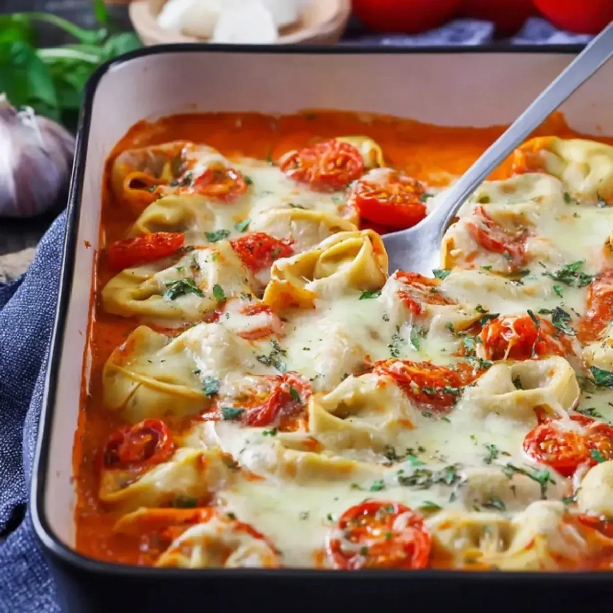 Tortellini Auflauf mit Tomaten und Mozzarella